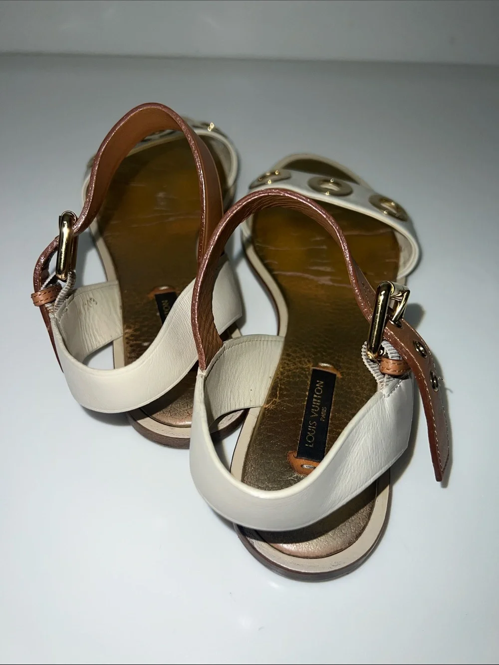 Louis Vuitton Women's gold and White Grommet Sandals - Picture 4 of 6